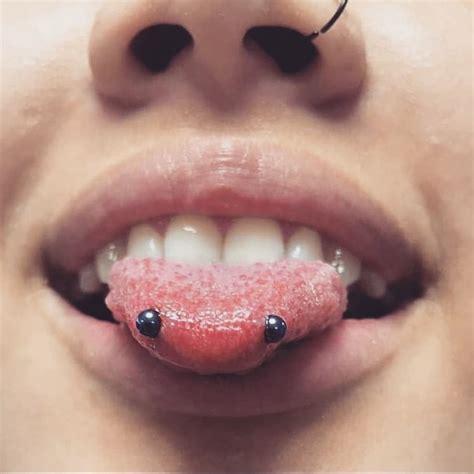 A piercing near the tip of the tongue is sometimes known as a frog eyes piercing. . Snake eyes tongue ring